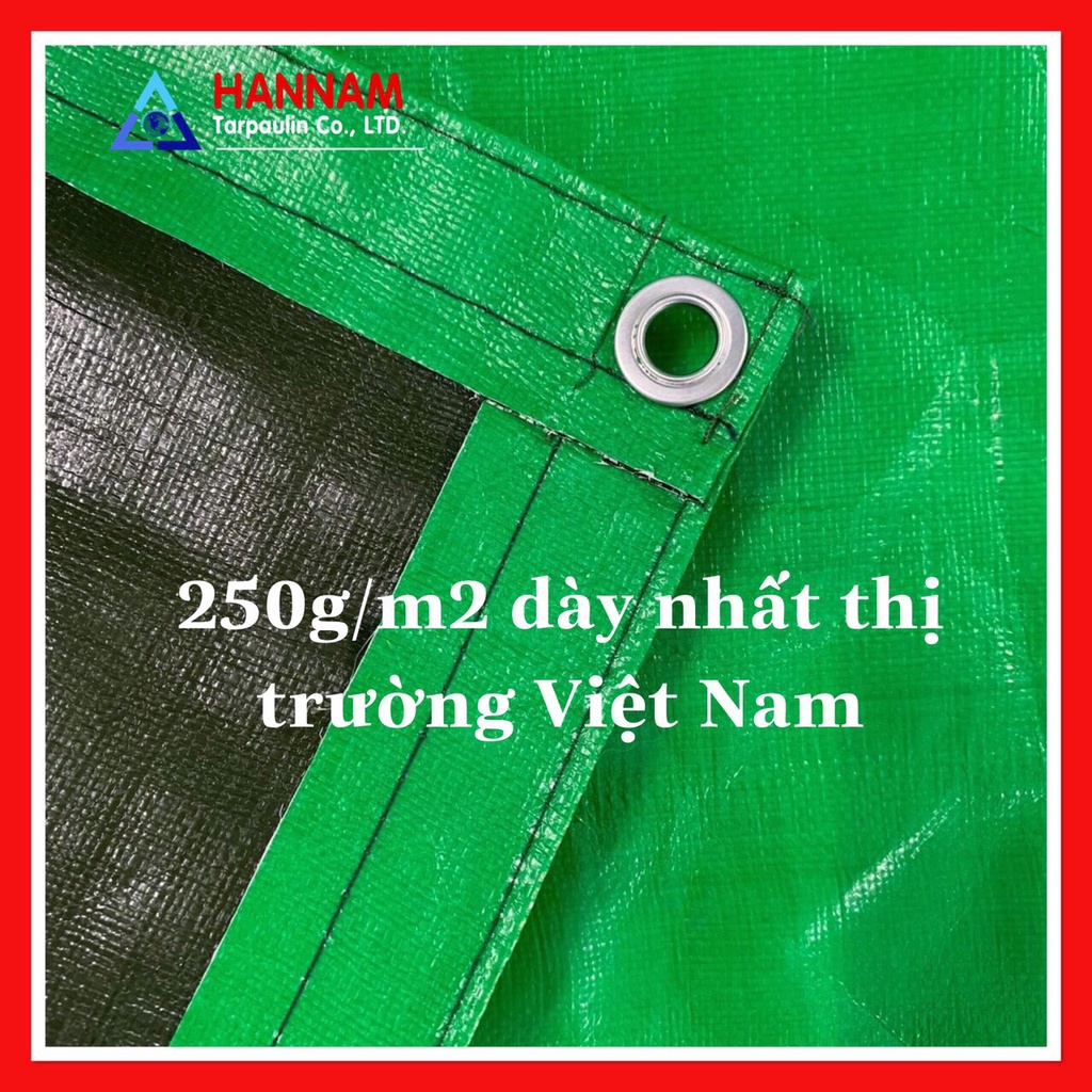 [Siêu Dày] Bạt Che Nắng Mưa Xanh Lá 250g/1M2, Miễn phí may viền, đóng khoen